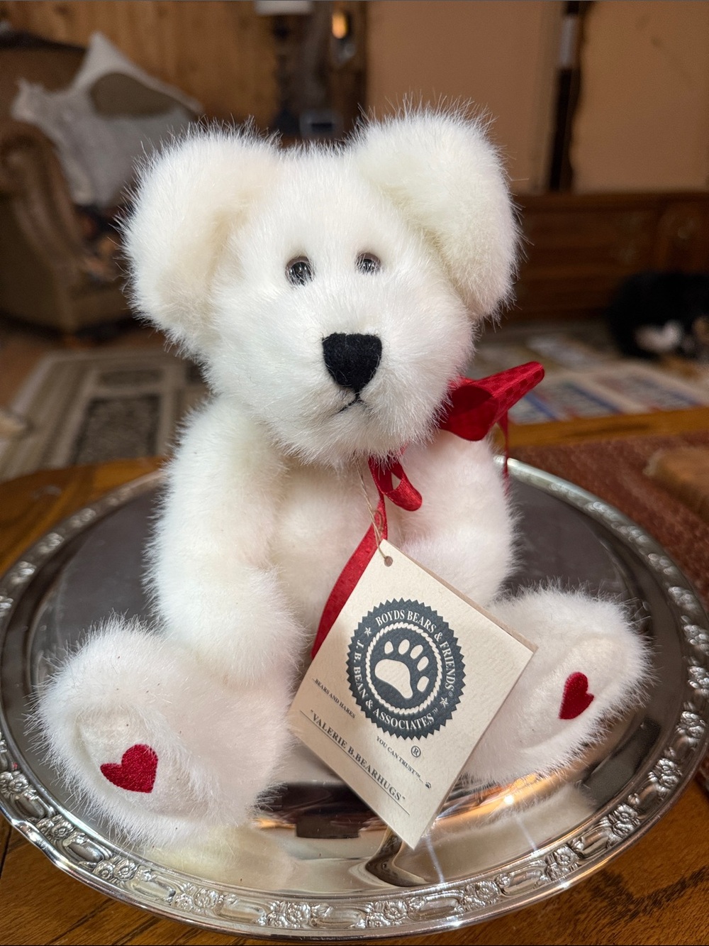 NWT Vintage Boyds Bears Valerie B Bearhugs Plush Valentine Christmas White 9"